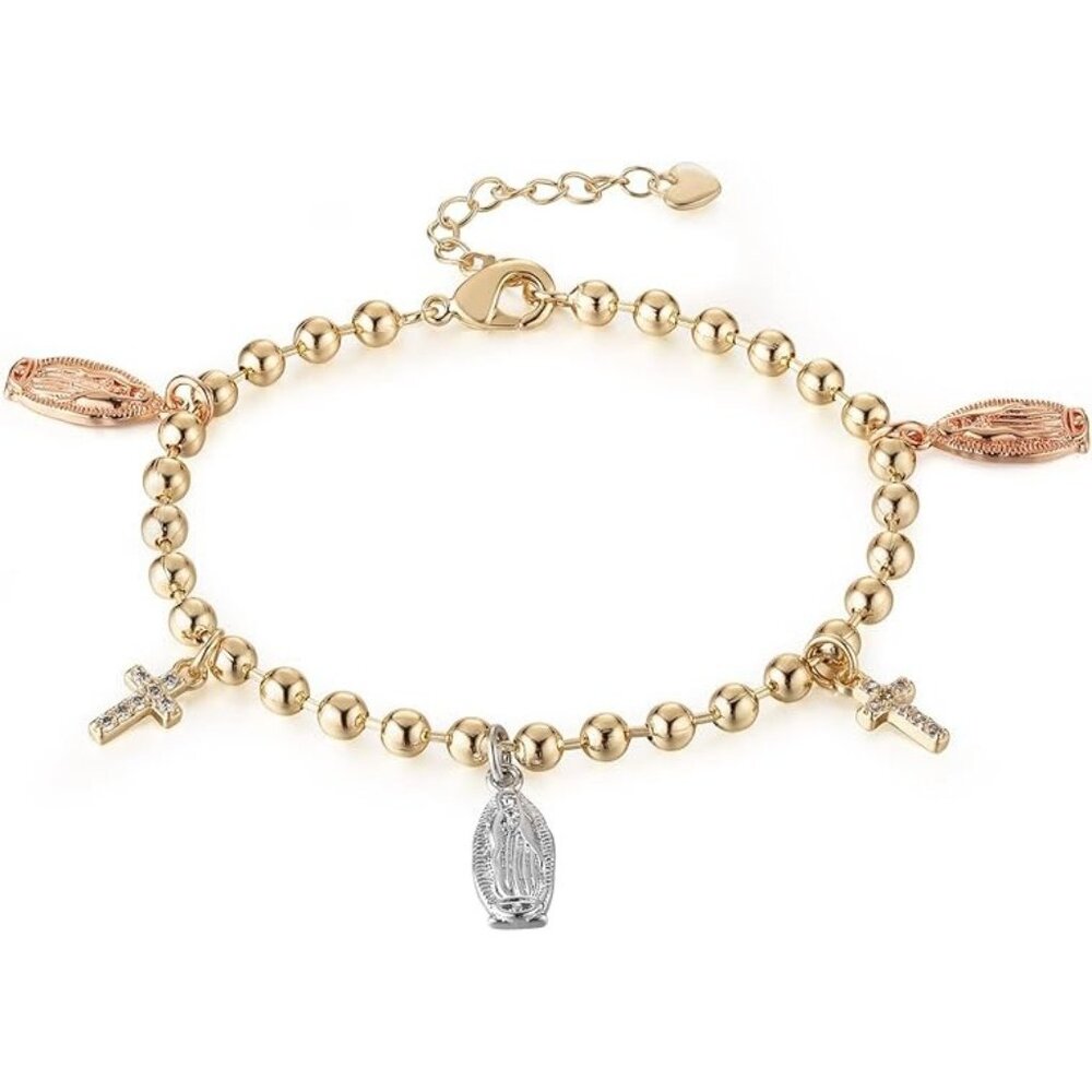 Virgin Of Guadalupe Rosary Bead Cross Adjustable Link Bracelet